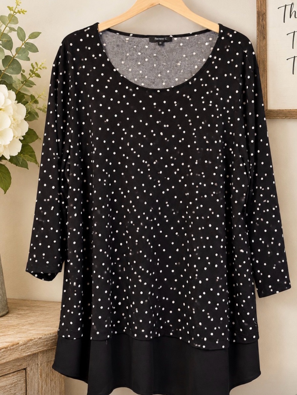 Adrianna Papell Black & White Polka Dot Layered-Hem Tunic, 3X